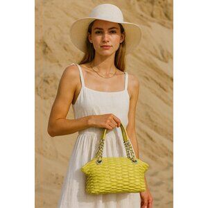 Paolo Masi Italy Woven Leather Tote Bag Yellow Genuine Leather Handbag Italy